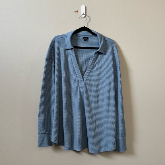 Torrid Waffle collared drop shoulder long sleeve top - Picture 2 of 8